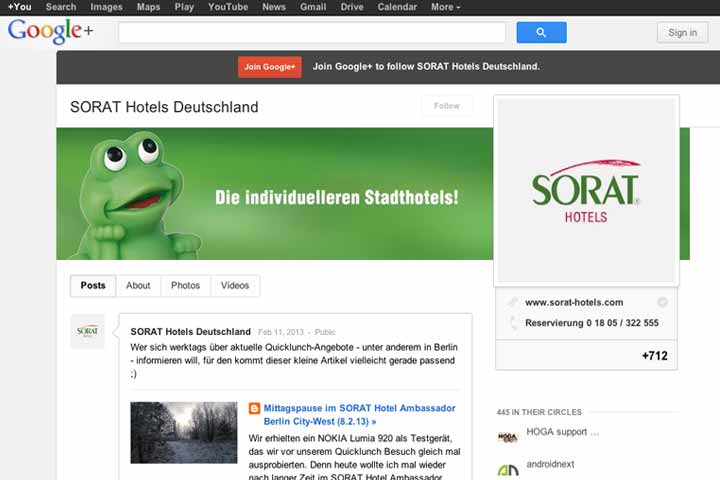 SORAT Hotels Unternehmensseite auf Google+