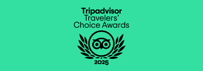 Grünes TripAdvisor Logo mit Lorbeerkranz und Schriftzug Travellers’ Choice Awards 2025